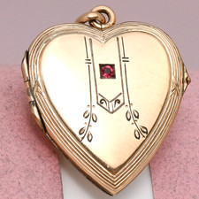 Antique Victorian French LARGE Heart Red Paste Rose Gold Filled Locket