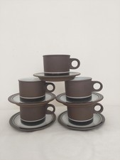 Hornsea Contrast Vitramic Stoneware Brown Coffee Teacups And Saucers Set Of 5