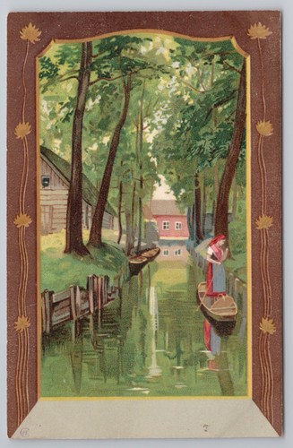 Spreewald scene woman - , punting