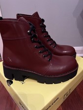 Women’s Fly Of London Lace Up Red Leather Boots Size 7