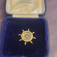 Antique Compass Pendant Gold Plated Ships Wheel 