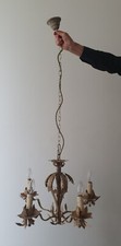 ?️VINTAGE MCM FRENCH HOLLYWOOD SHABBY CHIC TOLEWARE CHANDELIER LIGHT FITTING 