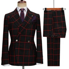 Men's Black Red Plaid Suits