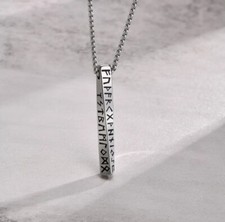 Men's Silver Stainless Steel Viking Rune Bar Pendant Necklace