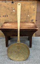 Antique Brass Open Chestnut Roaster / Large Dairy Skimmer / Cottage Core