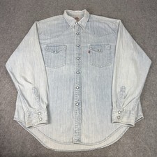 Vintage Levi's Shirt Mens XL Blue Denim Pearl Snap Western Cowboy Rodeo Ranch