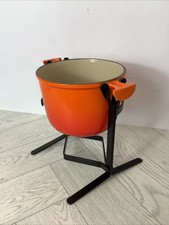 Le Creuset, Fondue & Stand Enzo Mari 1970s Orange Enameled Cast Iron#G