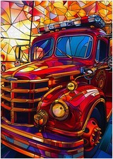 Stained Glass Fire Truck