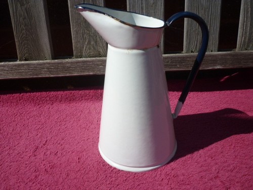 Vintage tall white enamel - white, jug