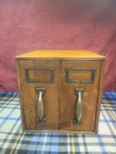 Antique Desktop 2 Drawer Wood Filing Cabinet Box
