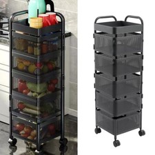 Rotating Fruit Basket Shelf Trolly Rack Kitchen Storage Vegetable Cart on Wheels