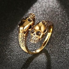 Stainless Steel Skull Rings Men's Gold Silver Metal Gothic Biker Punk Ring - UK 