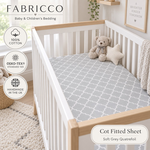 Grey quatrefoil cot - grey, fitted