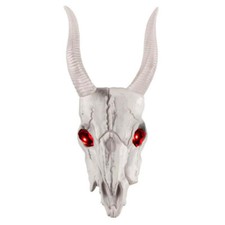 Halloween Goats Skull With Devil Horns Red Light Up Eyes Decoration Satanic Head