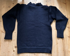 FISHERMAN GUERNSEY JUMPER CHANNEL ISLANDS LTD SWEATER BURHOU BLACK 34" CHEST XS