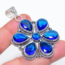 Blue Tanzanite Gemstone Handmade 925 Sterling Silver Jewelry Pendant Sz 2.5"