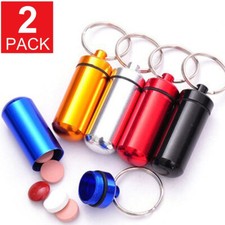 2X Keyring Medicine Tablets Container Pill Box Aluminium Key Chain Drug Holder