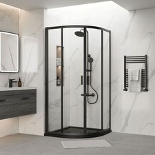 Bathroom Matt Black Quadrant Corner 900mm Shower Enclosure & Slate Tray Modern