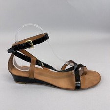 Ash Leather Tan Black Patent Strap Slingback Summer Holiday Roman Sandals 38 UK5