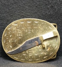 WH05123 VINTAGE 1970s ***BOWIE KNIFE*** WEAPON FASHION SOLID BRASS BELT BUCKLE