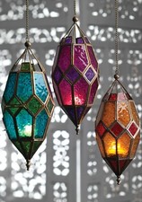 Moroccan Lamp, Colourful Glass Lanterns, Hanging Tea light Holders 
