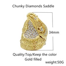 Chunky saddle ring gold/silver plated heavy stainless steel iced out