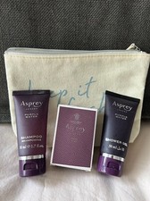 50ml ASPREY London Purple Water DELUXE KIT Shampoo Shower Gel Soap and Fresh bag