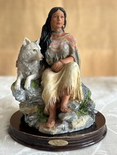 Native American Indian Vintage Figurine Resin Lady with Wolf Juliana Collection