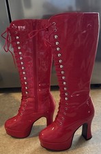 FANTASMA HIGH HEEL KNEE HIGH BOOTS RED WOMEN SHOES SZ 4. STRIPPER HEELS