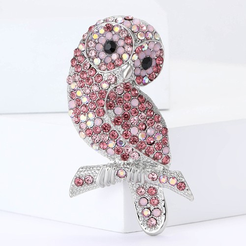 Pink forest owl brooch - owl, elegant
