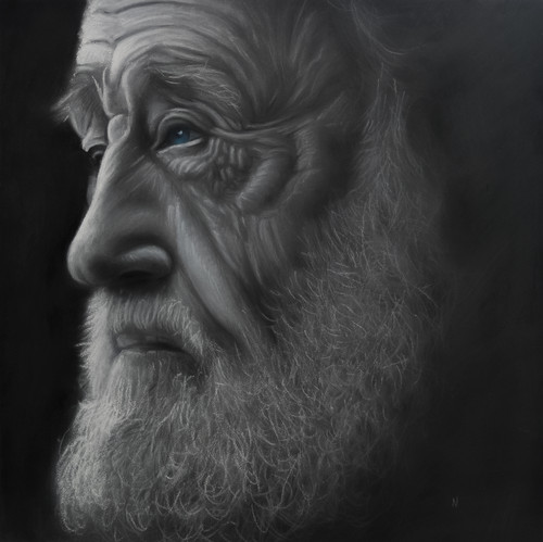 Framed pastel portrait old - pastel,