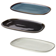 IKEA GLADELIG Plate 31x19cm Stoneware Dish Reactive Glaze Grey / Blue /Dark Grey