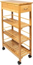 4-Tier Kitchen Bamboo Cart Island Serving Trolley Rolling Wheel Drawer Organiser