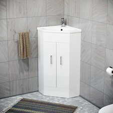Nes Home White Corner Vanity Unit with Ceramic Basin and Mixer Tap + Waste