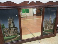 Victorian Painted Glass Over Mantle Mirror With Mother of Pearl Inlay