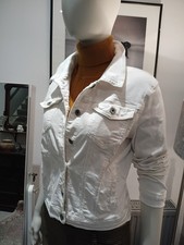 White Ladies Demim Stretch Jacket Size 10 .Button PocketsLong Sleeves