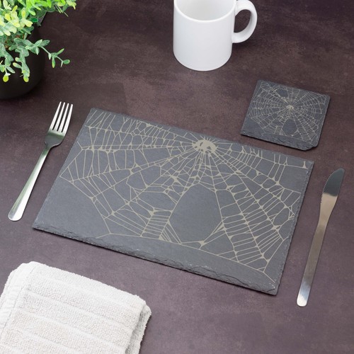 Slate placemat spider web - placemat,