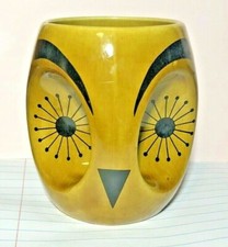 MCM Atomic Owl Coffee Mug Portugal P2497 Nose Handle Vintage Gold Glazed Brown