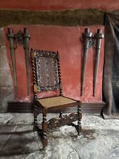 William And Mary Period Antique Walnut Hand Carved Ornate Hall Cane Chair