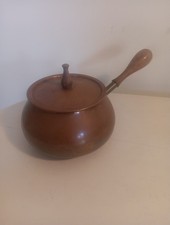 Vintage Pot Belly Copper Pot With Lid and Hard Wood Handles Made In Portugal 