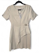 Karen Millen Tailored Military Pleat Short Sleeve Mini Dress –Cream UK 8 – BNWT