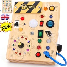 Montessori Busy Board w/ LED Light Switch Wooden Board Sensory Toys for Toddlers