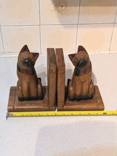 Cat bookends wooden home decor - cat,