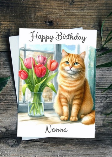 Ginger cat birthday card - birthday,