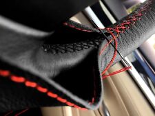 FOR BMW E36 3 SERIES 90-00 BLACK GENUINE LEATHER STEERING WHEEL COVER RED STITCH