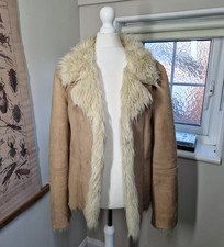 Vintage New Look Faux suede Faux Fur Boho Penny Lane Afghan Coat Size  12 Y2K