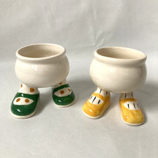 Carlton Ware Lustre Walking Ware Egg Cup x 2 Green & Yellow Shoes