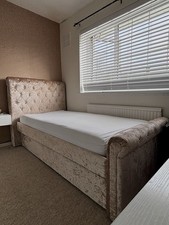 Luxury Crushed Velvet Pull Out Trundle Bed with Mattress –Elegant Diamond Detail