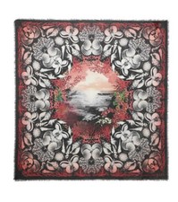 ALEXANDER MCQUEEN BLACK MULTICOLOURED DREAM SHELL SCARF PASHMINA MODAL MIX