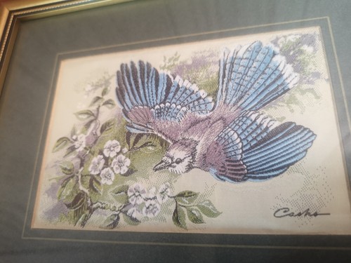 Embroidery blue jay framed - blue,
